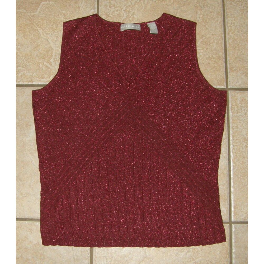 KATE HILL Sparkly Red Sz Large Casual or Dress Stretchy Sleeveless Sweater NEW